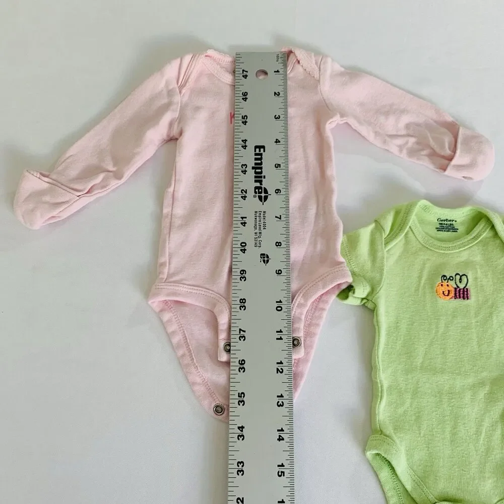 Bodysuits Set of 2 Baby Girl Newborn NB Pink‎ Green Bee Foldover Casual Cotton